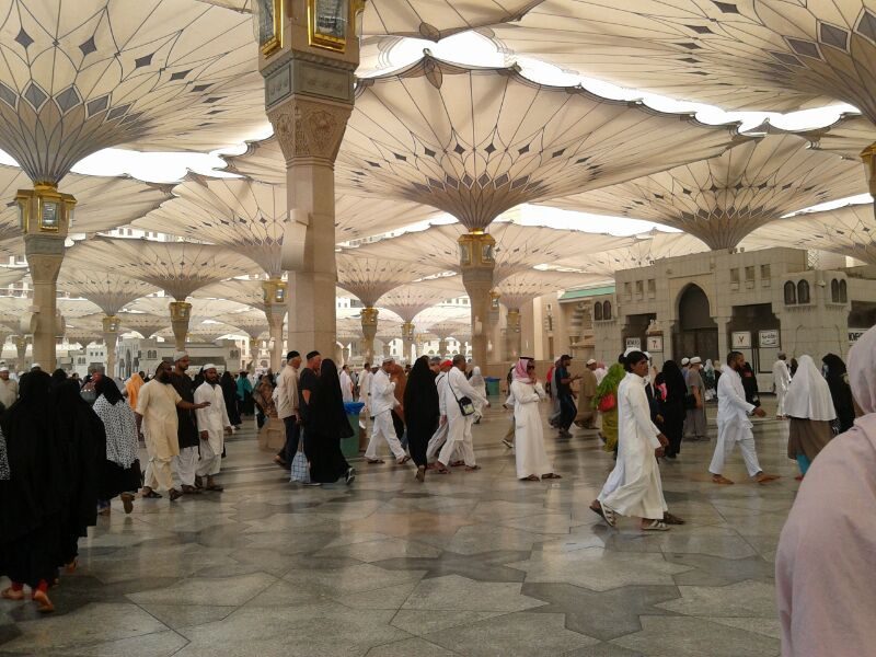 Retractable umbrella canopies in the courtyard of Al-Masjid an-Nabawi, Madinah